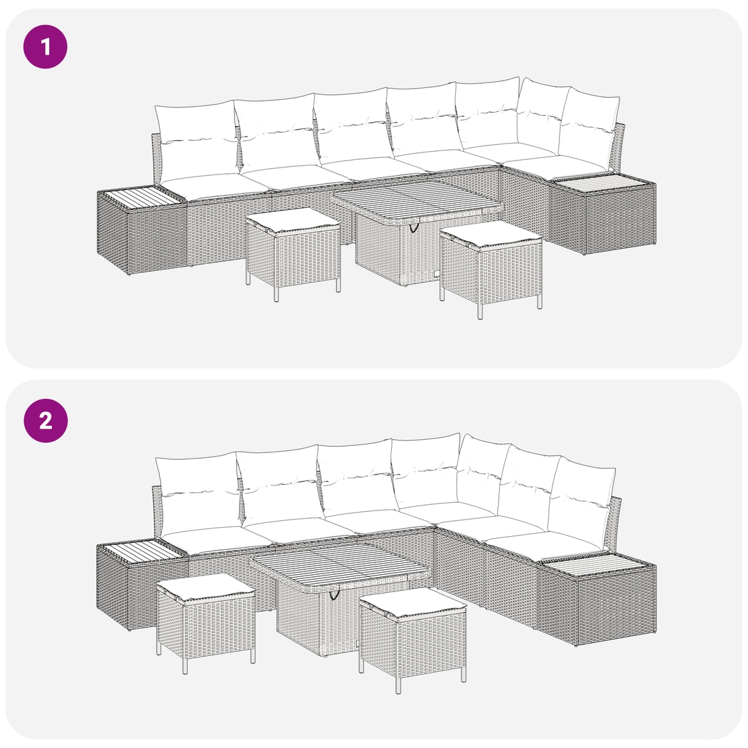 Havesofa Sæt med pude 9 pcs Sort og Cream