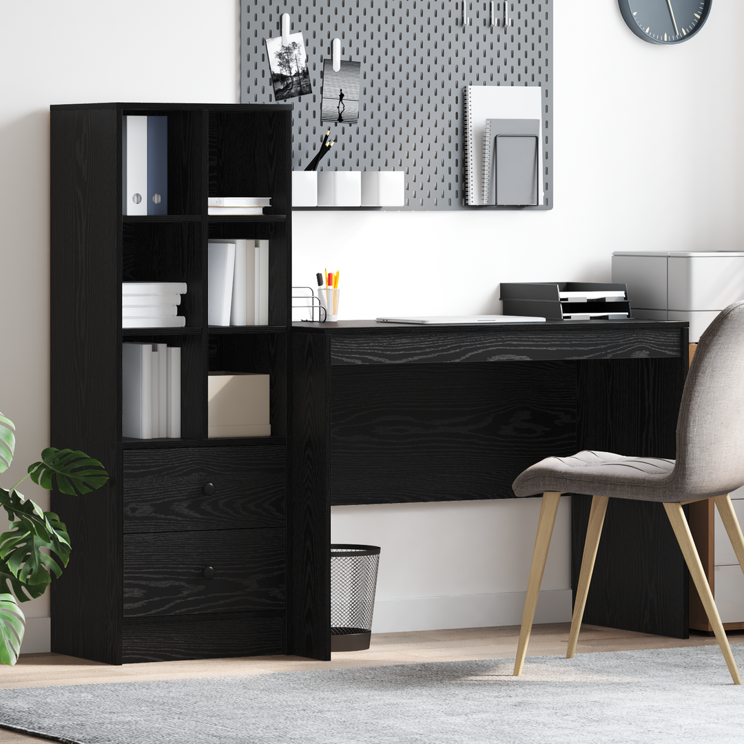 Bord med skuffe 2 pcs Sort eg