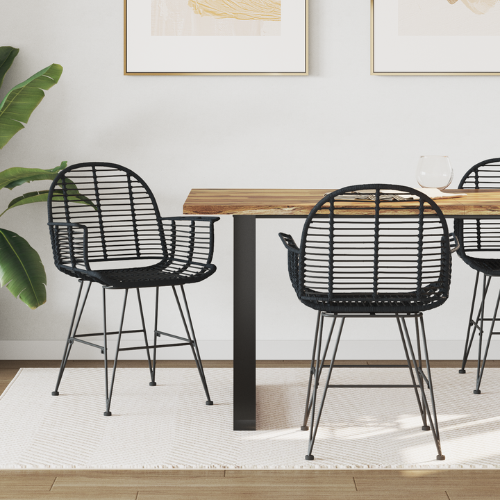Spisestuestol 2 pcs Rattan og Jern Sort 57 x 55 x 85 cm