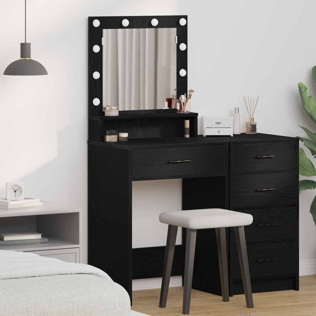 Klædeskab med spejllys Sort eg 50 x 41 x 135 cm Konstrueret træ