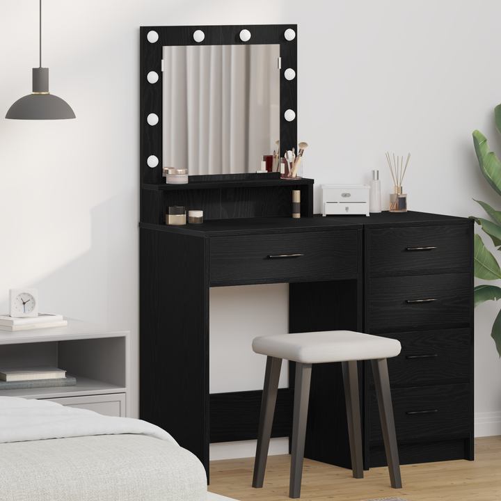 Klædeskab med spejllys Sort eg 50 x 41 x 135 cm Konstrueret træ
