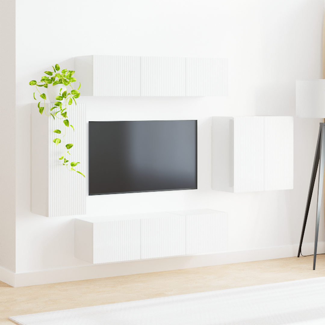 Tv vægskab sæt Vægmonteret 6 pcs Høj gloss hvid