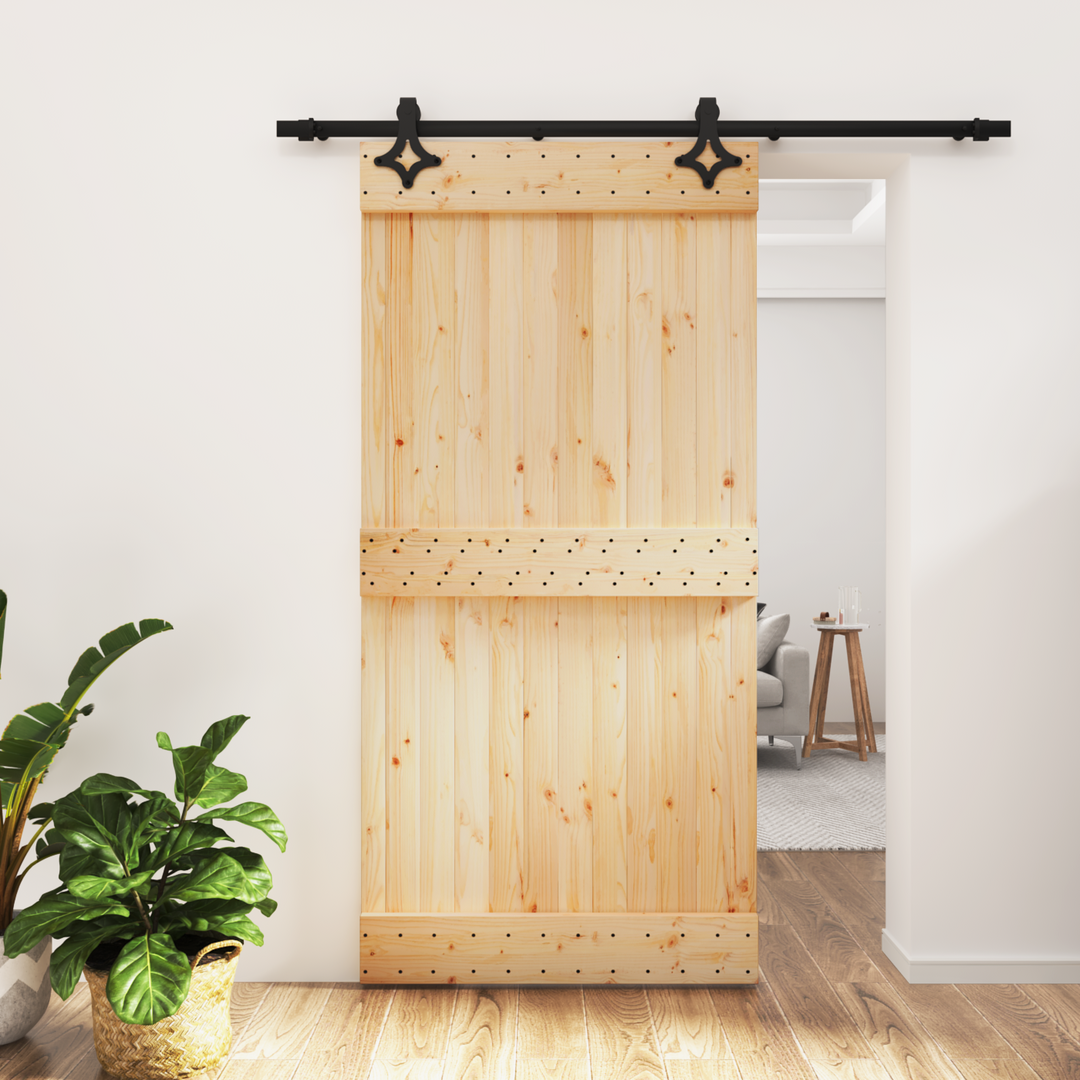 Skydedør Naturfarvet og sort 100 x 210 cm Massivt Fyrretræ