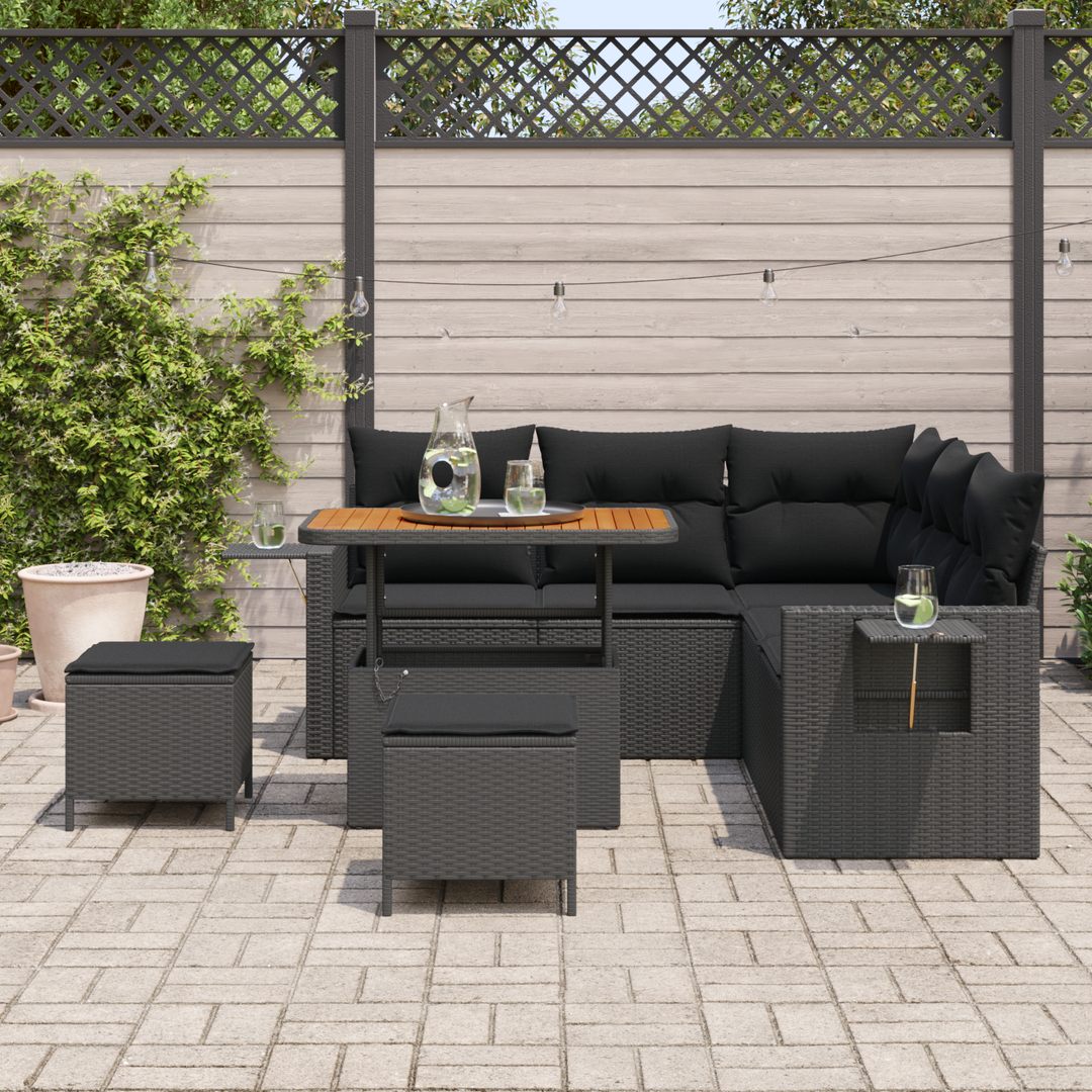 Havesofa Sæt med pude 9 pcs Sort polyrattan