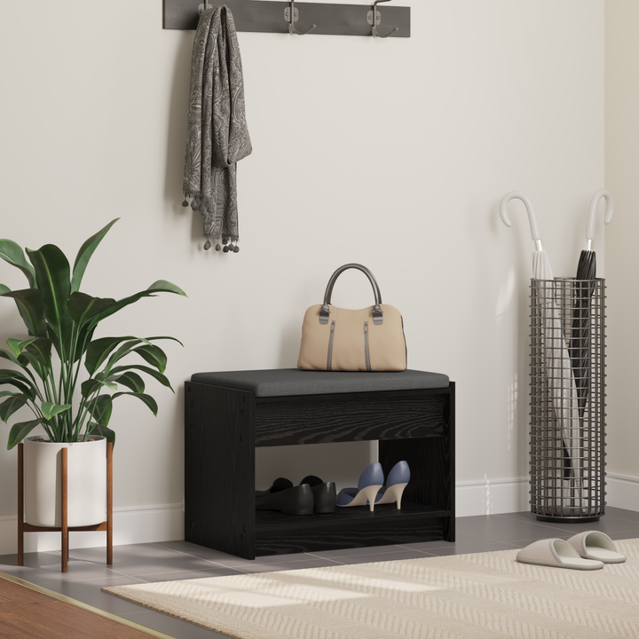 Hallbænk med pude Sort Eg 63 x 38 x 45 cm Kunstigt træ og stof