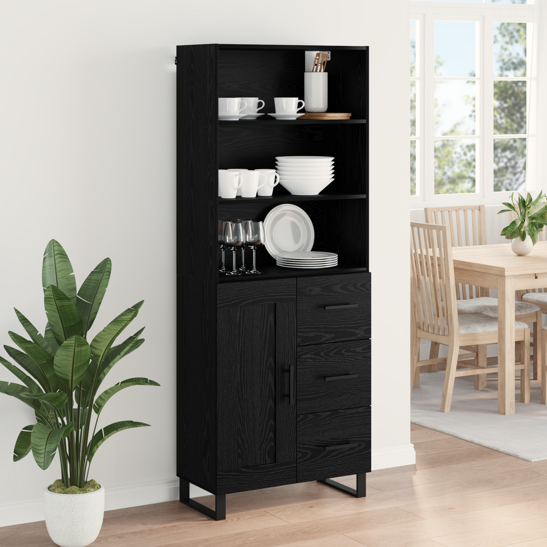 Highboard med skuffe 2 pcs Sort eg Konstrueret træ