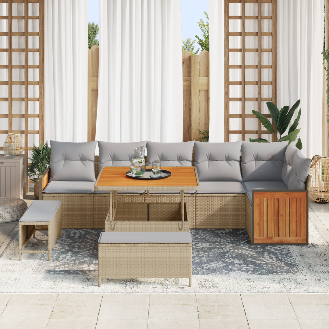 Havesofa Sæt med pude 9 pcs Beige og lys grå