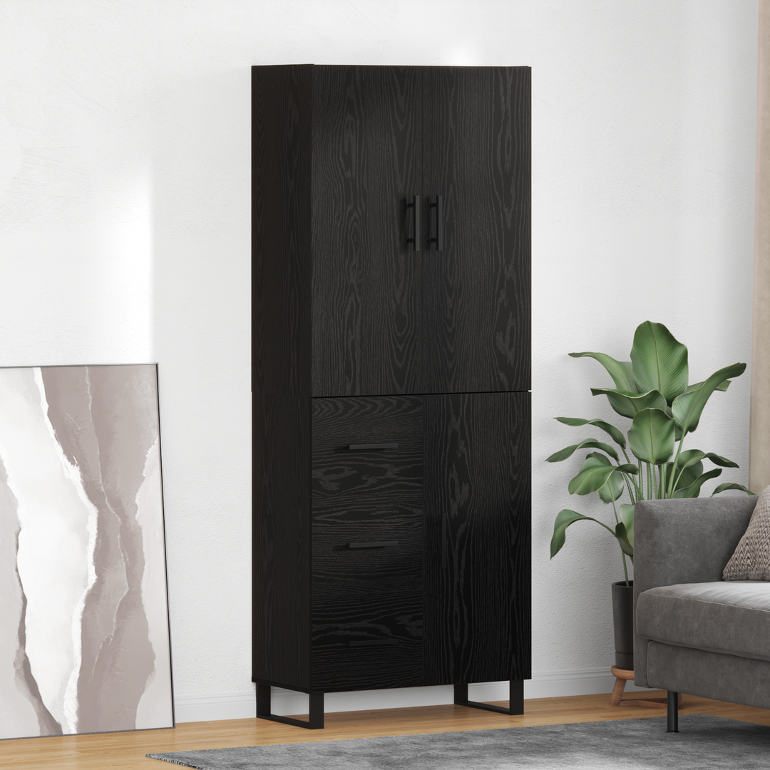 Highboard 2 pcs Sort eg 69,5 x 34 x 180 cm Ingeniørtræ og glas