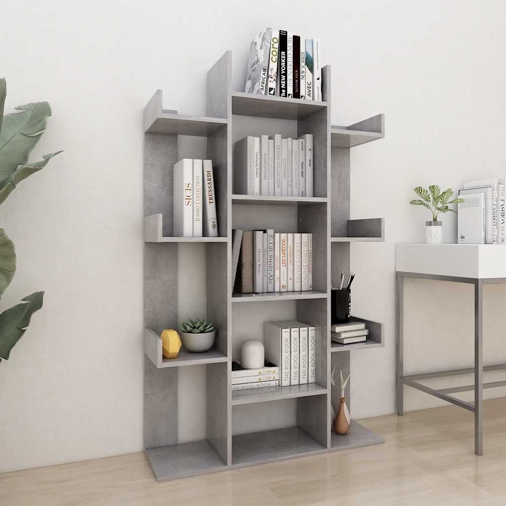 bogreol 86x25,5x140 cm konstrueret træ betongrå