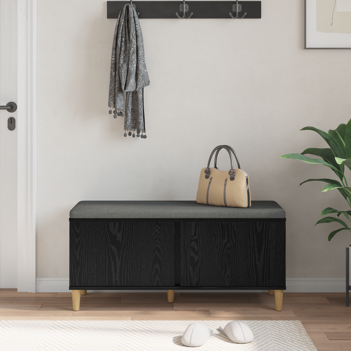 Hallbænk med pude Sort Eg 100 x 38 x 46 cm Kunstigt træ og stof