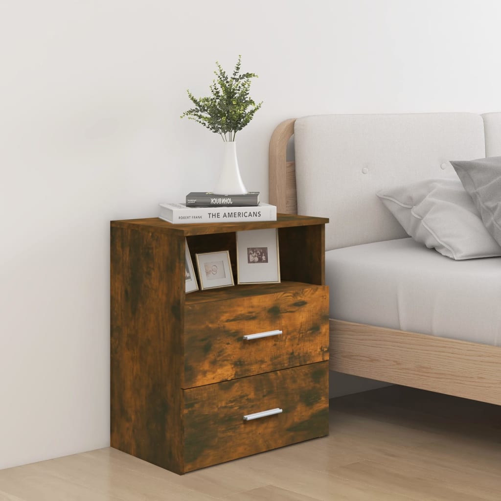 sengeborde 2 stk. 50x32x60 cm røget egetræsfinish