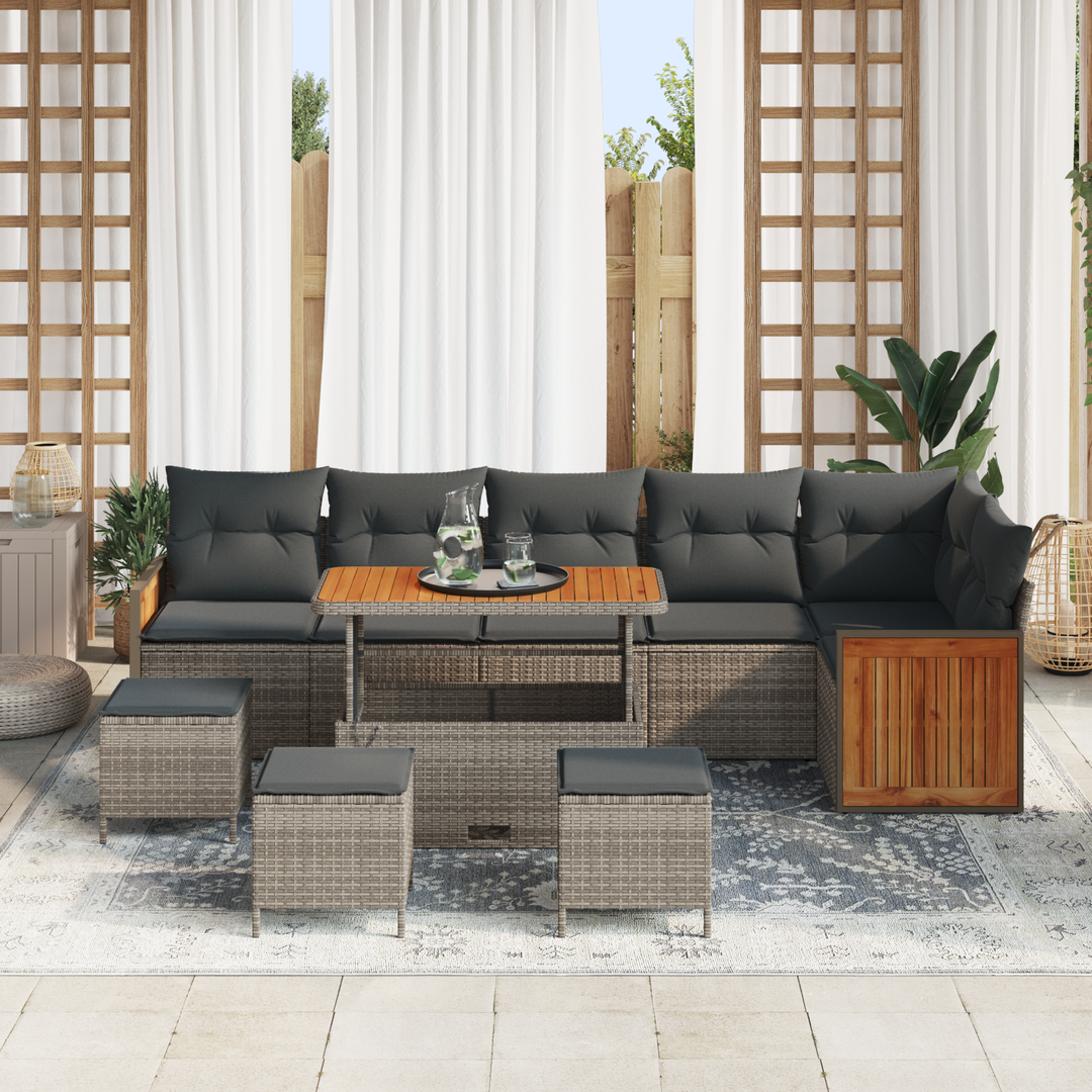Havesofa Sæt 10 pcs Grå Poly Rattan og pulverlakeret stål