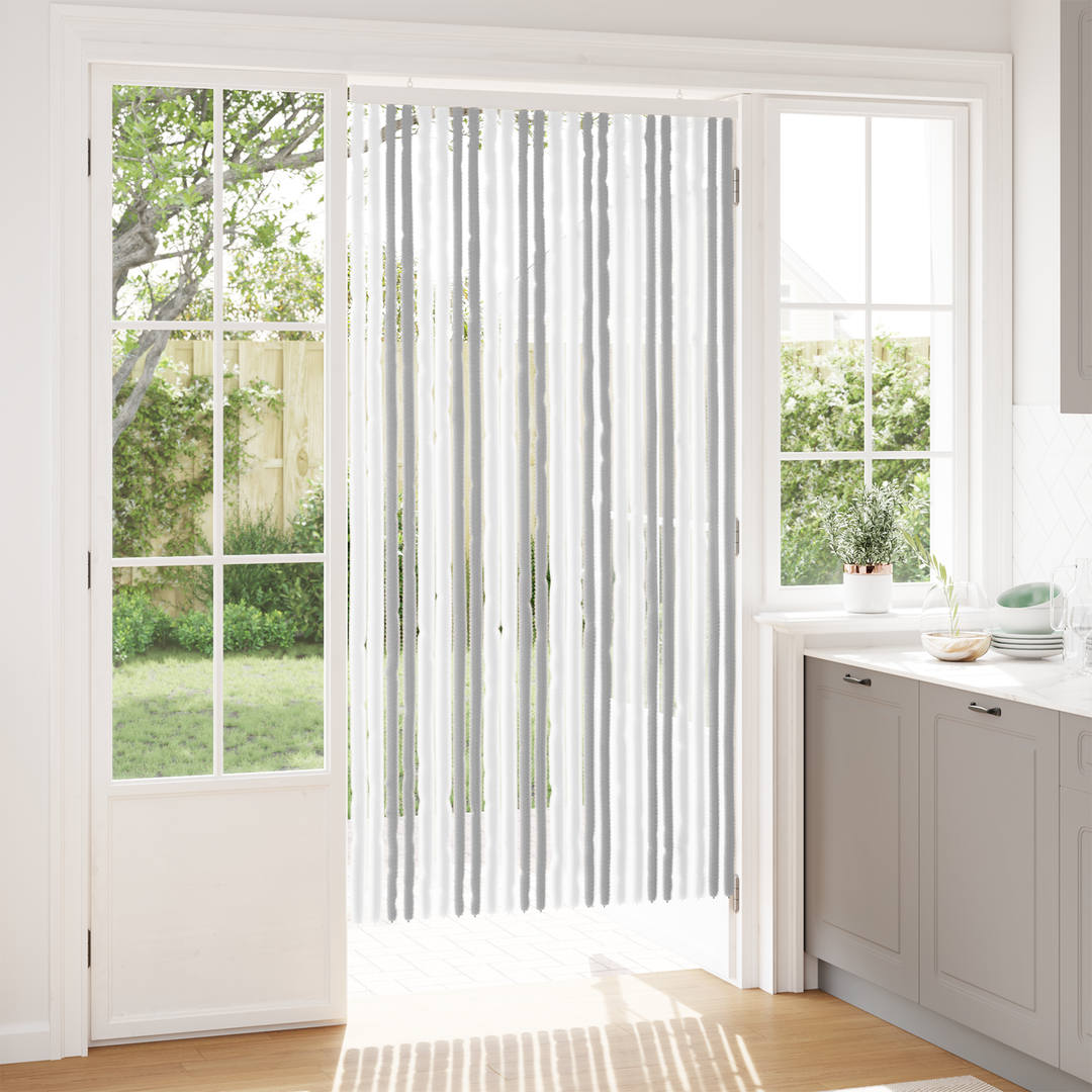 Insektgardin i chenille Lys Grå og Hvid 100 x 200 cm 100% PP