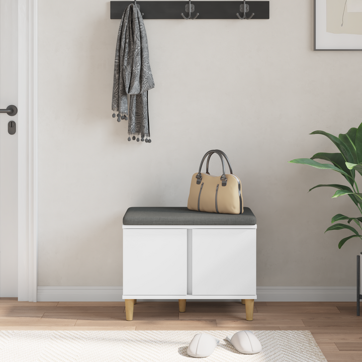 Hallbænk med pude Hvid 60 x 38 x 46 cm Kunstigt træ og stof