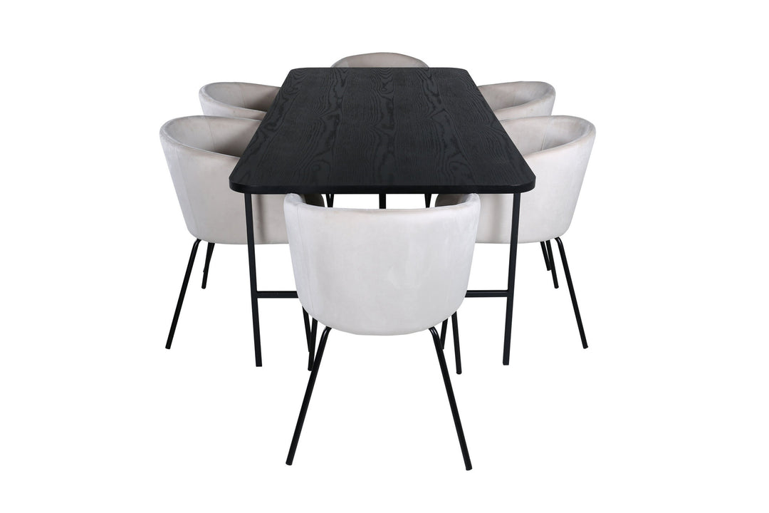 Venture Home Uno Dining Table - Black / Black Veneer+Berit Chair - Black / Beige Velvet_6