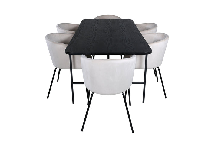 Venture Home Uno Dining Table - Black / Black Veneer+Berit Chair - Black / Beige Velvet_6