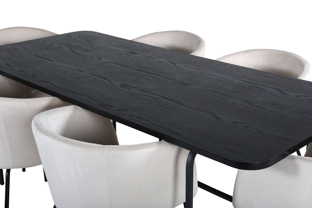 Venture Home Uno Dining Table - Black / Black Veneer+Berit Chair - Black / Beige Velvet_6
