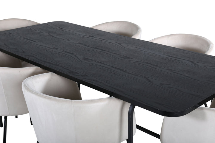 Venture Home Uno Dining Table - Black / Black Veneer+Berit Chair - Black / Beige Velvet_6