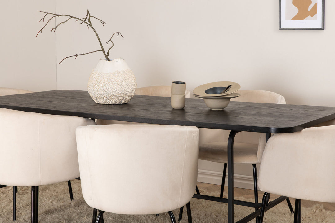 Venture Home Uno Dining Table - Black / Black Veneer+Berit Chair - Black / Beige Velvet_6