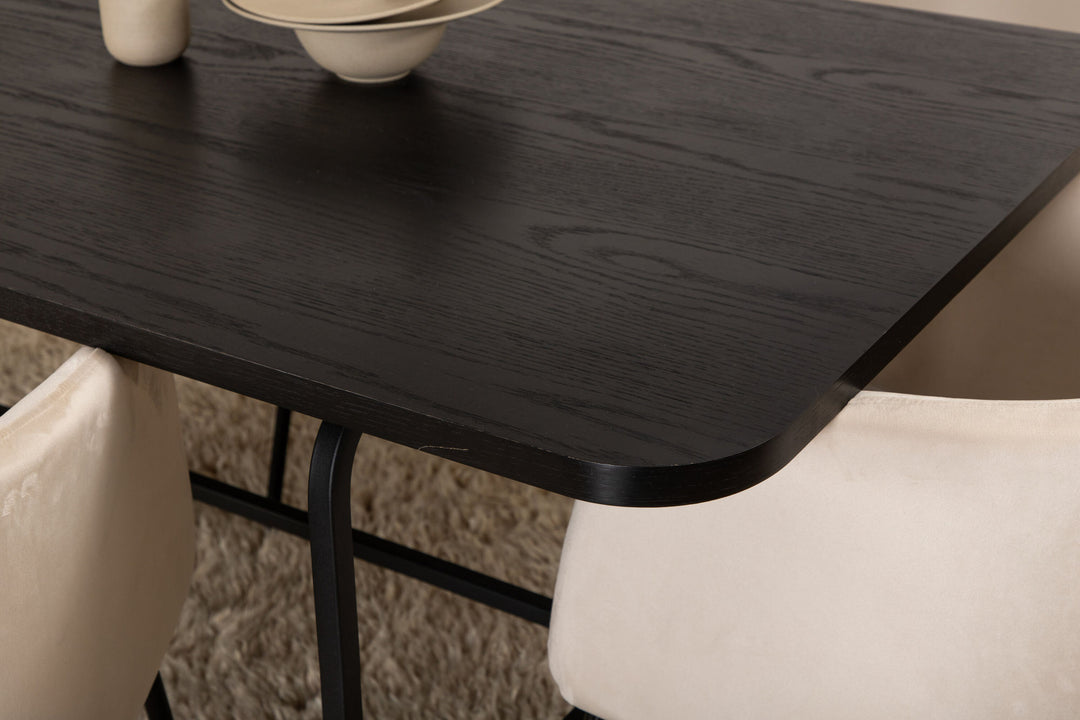 Venture Home Uno Dining Table - Black / Black Veneer+Berit Chair - Black / Beige Velvet_6