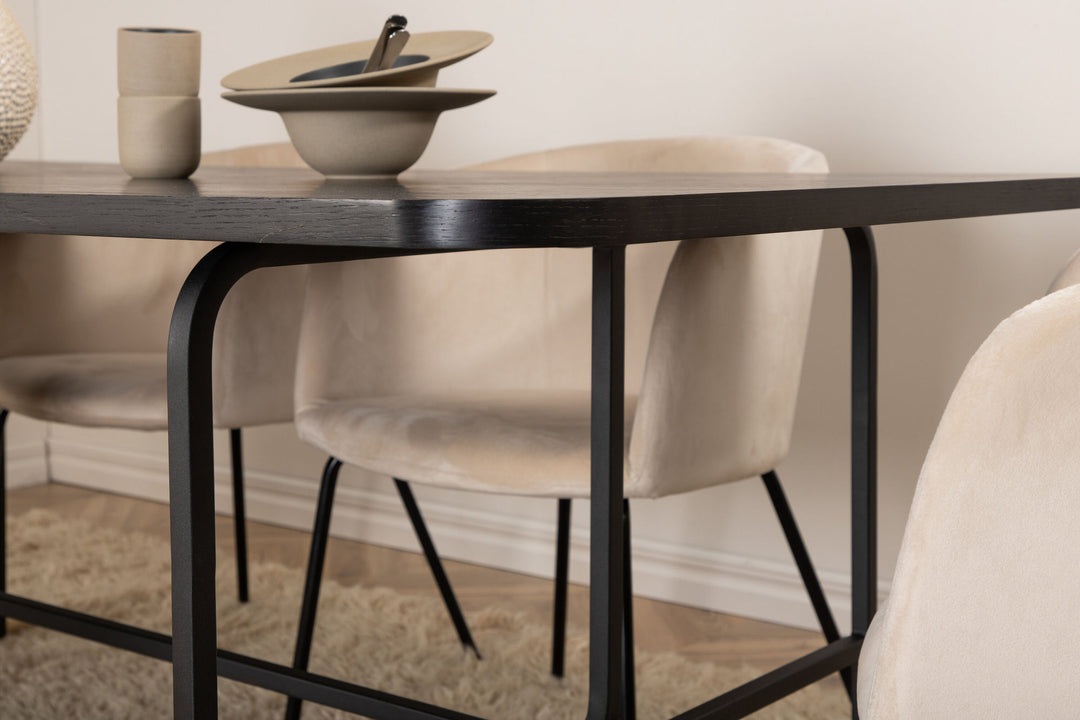 Venture Home Uno Dining Table - Black / Black Veneer+Berit Chair - Black / Beige Velvet_6