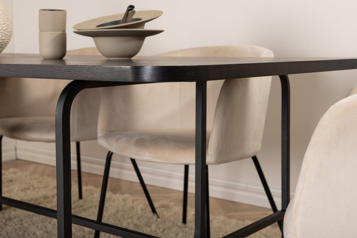 Venture Home Uno Dining Table - Black / Black Veneer+Berit Chair - Black / Beige Velvet_6