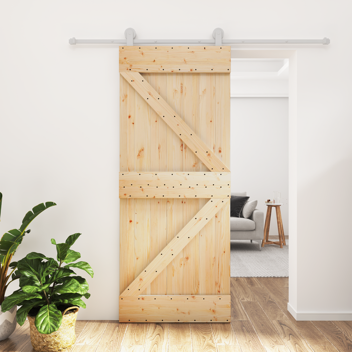 Skydedør Natur og hvid 80 x 210 cm Massivt fyrretræ