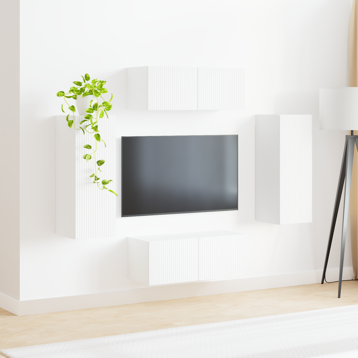 Tv vægskab sæt Vægmonteret 4 pcs Hvid Konstrueret træ
