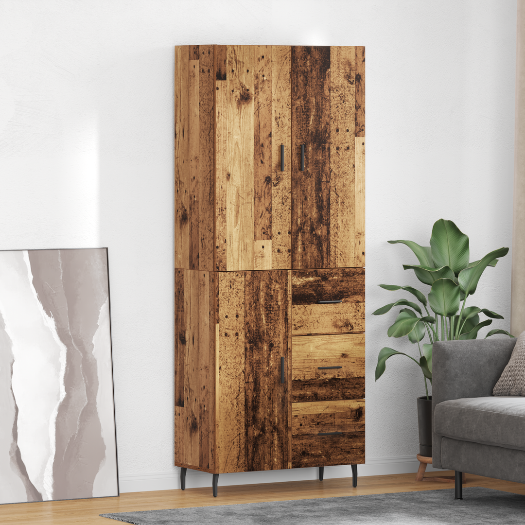 Highboard med skuffe 2 pcs Gammelt træ Ingeniørtræ og glas