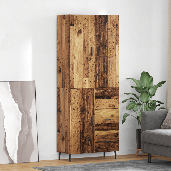 Highboard med skuffe 2 pcs Gammelt træ Ingeniørtræ og glas