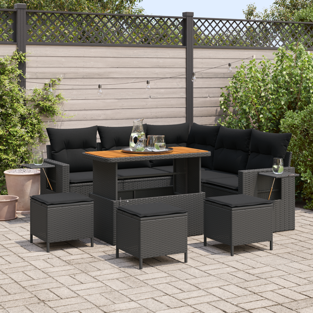 Havesofa Sæt med pude 10 pcs Sort polyrattan