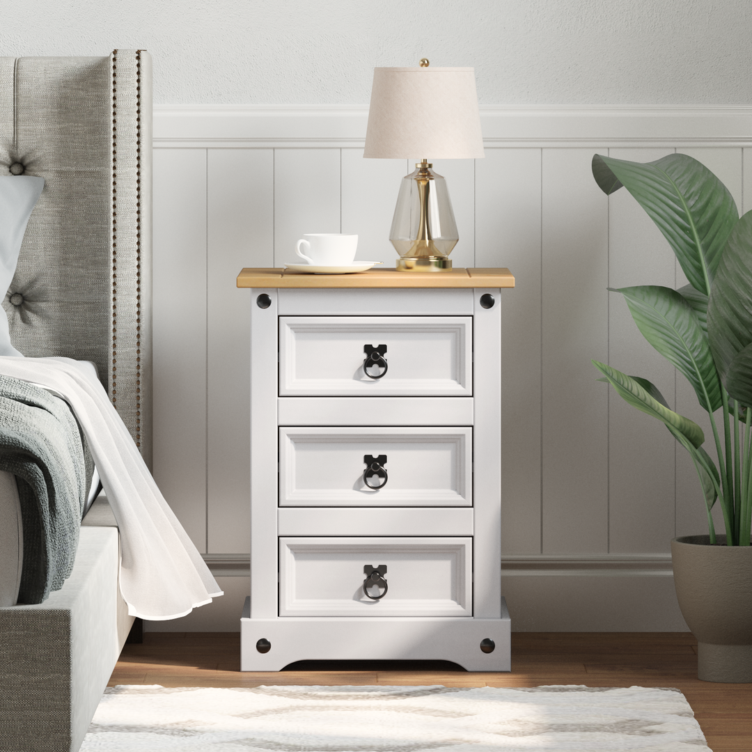 Sengebord Corona Hvid 45 x 35 x 64 cm Massiv fyrretræ