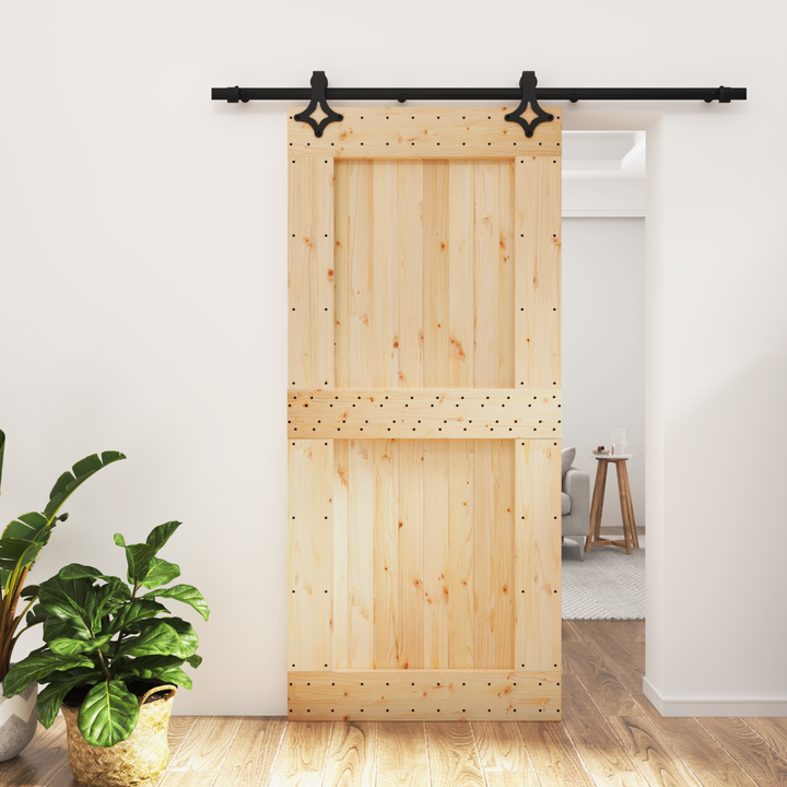 Skydedør Naturfarvet og sort 95 x 210 cm Massivt Fyrretræ
