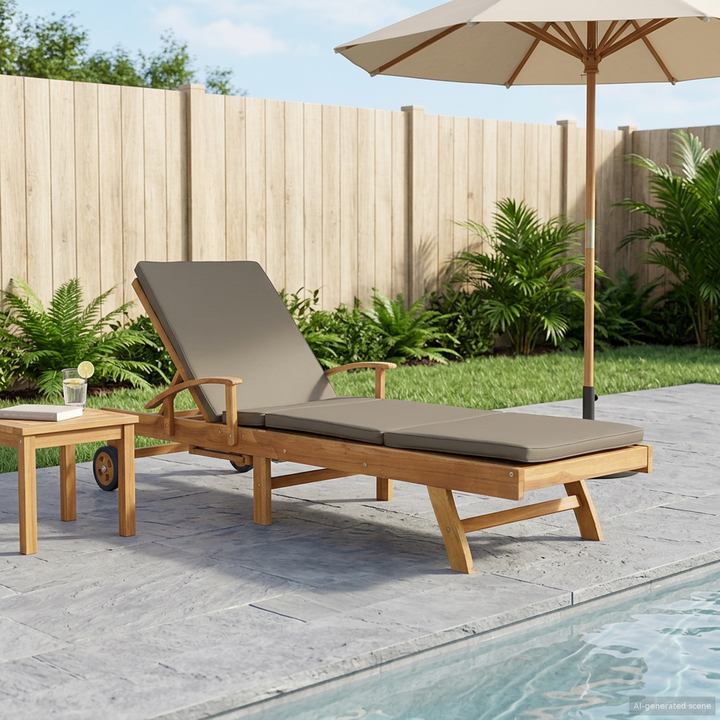 Liggestol med pude 100% Polyester Solid-Teak