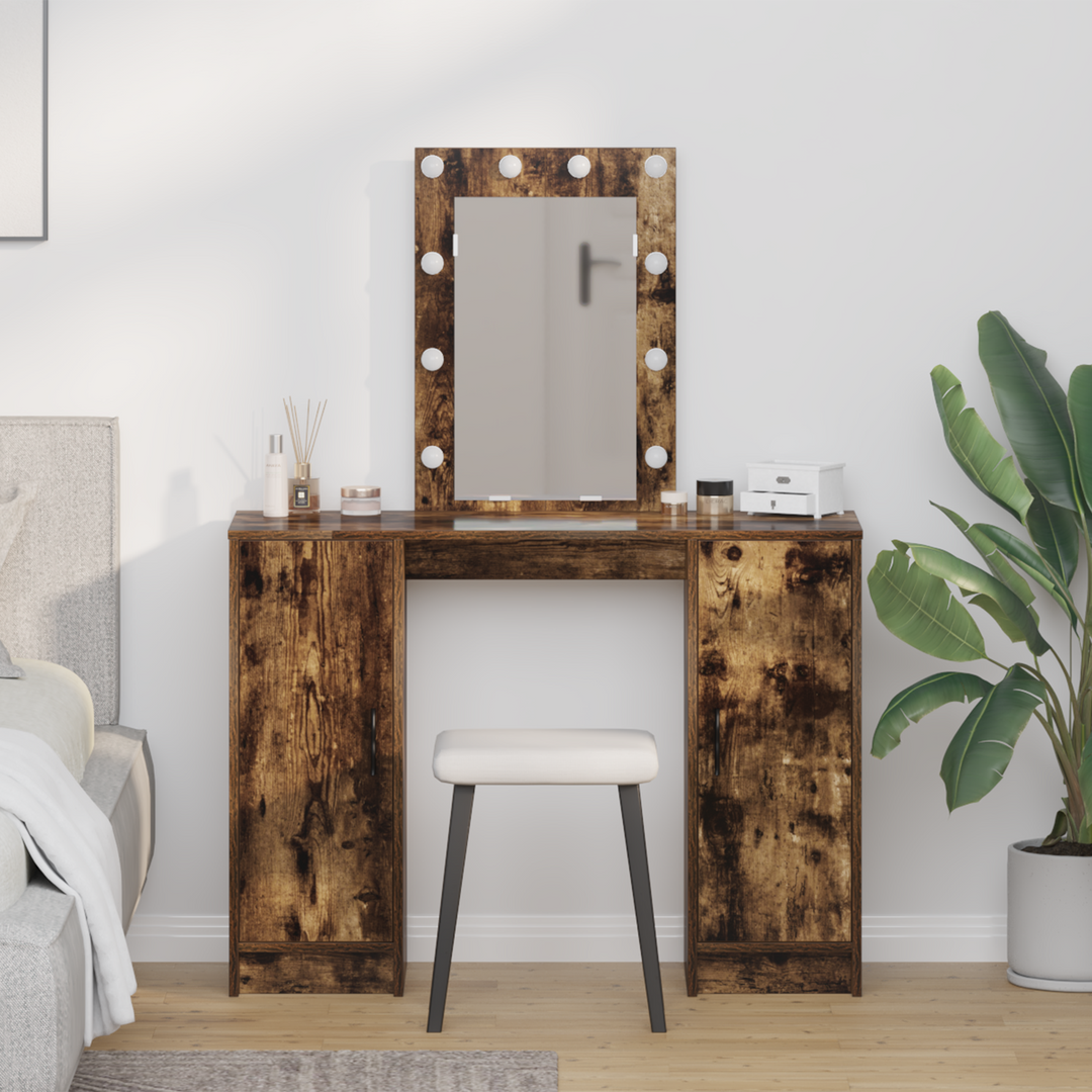 Klædeskab med spejllys Brun 102 x 33 x 135 cm Konstrueret træ