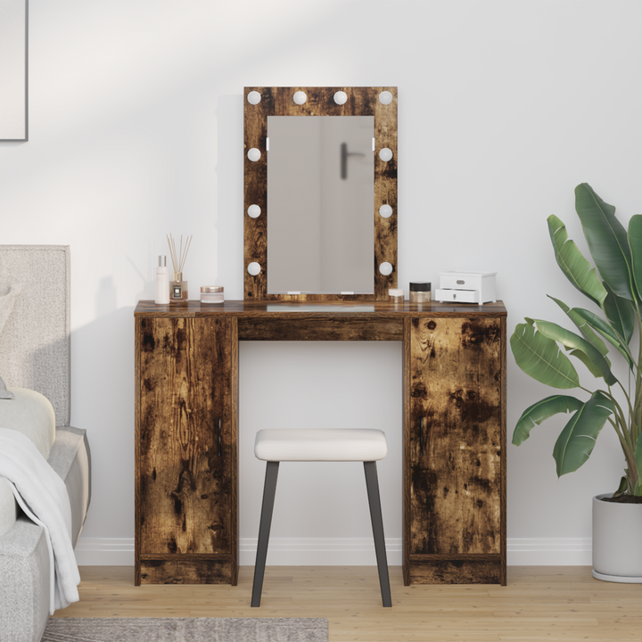 Klædeskab med spejllys Brun 102 x 33 x 135 cm Konstrueret træ