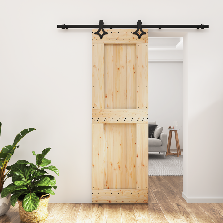 Skydedør Naturfarvet og sort 70 x 210 cm Massivt Fyrretræ
