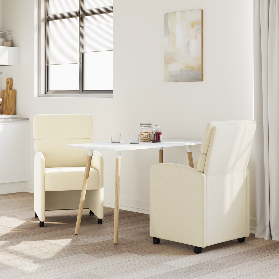 Spisebordsstole med hjul 2 pcs Creme 58 x 65 x 98 cm Kunstlæder