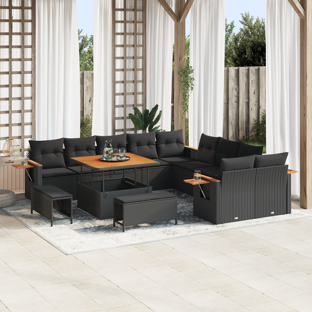 Havesofa Sæt med pude 17 pcs Sort polyrattan
