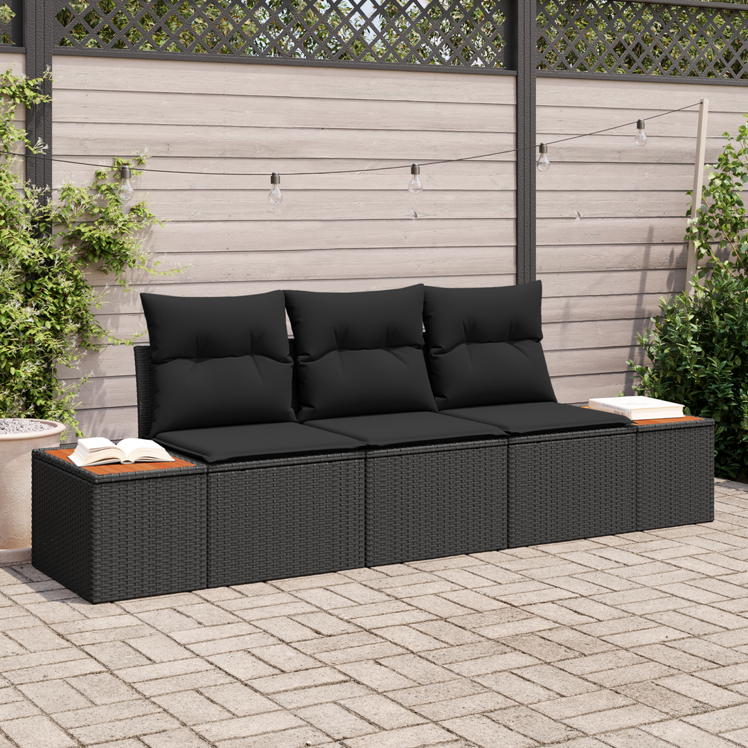 Havesofa Sæt med opbevaring 3 pcs Sort Poly rattan