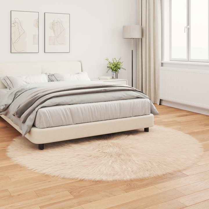 Fuskobbel lammeskindstæppe TAFALLA Beige Ø 200 cm Polyester