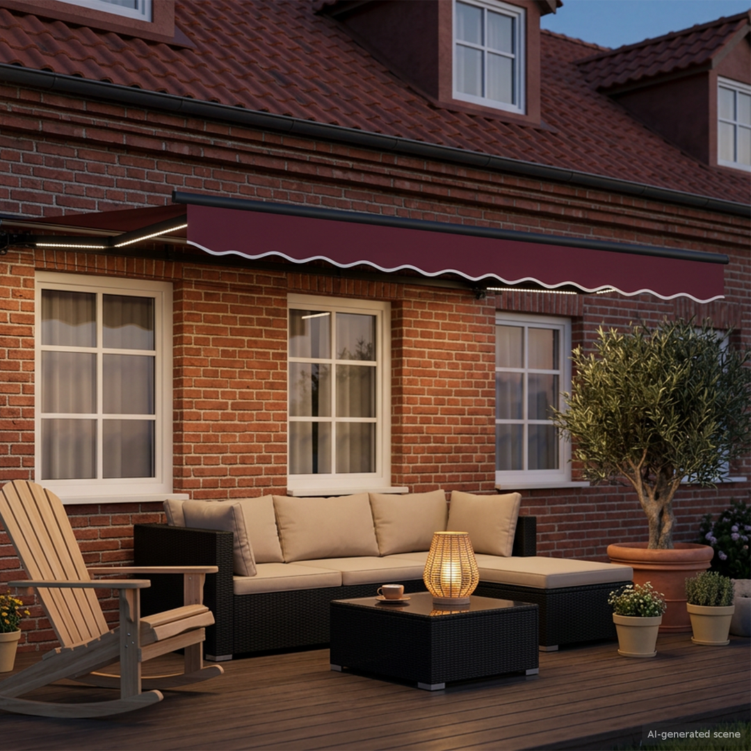 Manuel markise-ramme med LED-lys 3,5 x 2,5 m