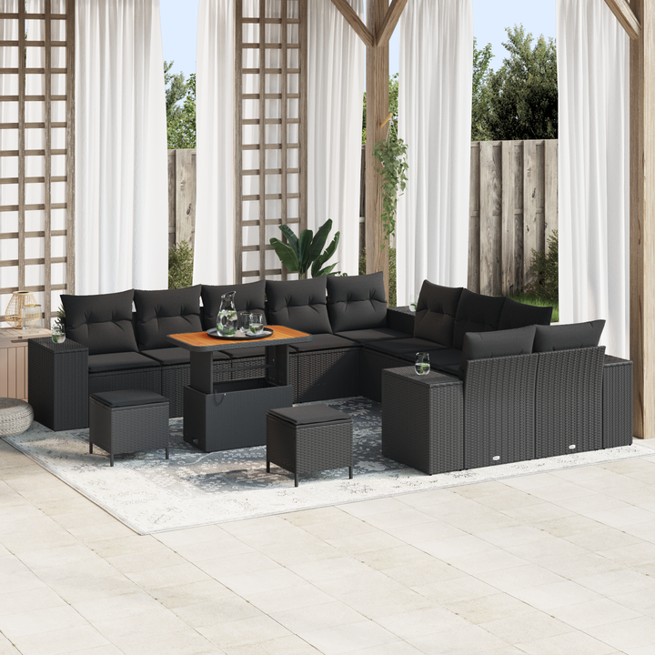 Havesofa Sæt med pude 13 pcs Sort polyrattan