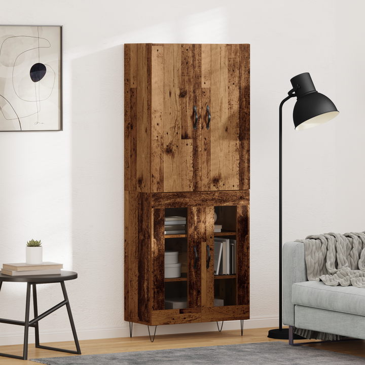 Highboard 2 pcs Gammelt træ Konstrueret træ og glas