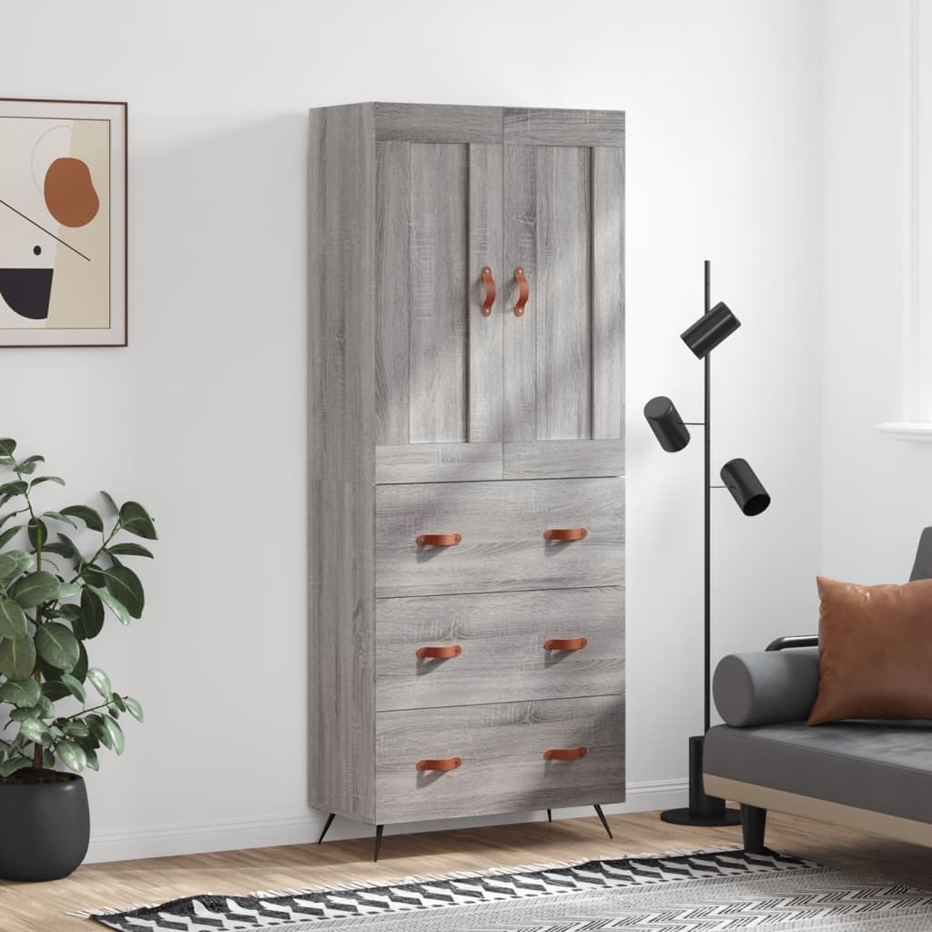 højskab 69,5x34x180 cm konstrueret træ grå sonoma-eg