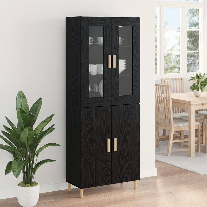 Highboard Sort eg 69,5 x 34 x 180 cm Ingeniørtræ og glas
