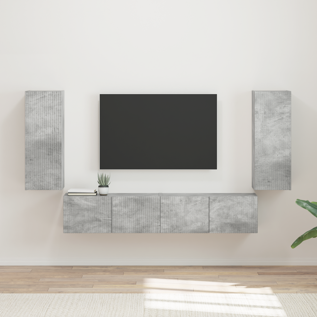 Tv vægskab sæt Vægmonteret 4 pcs Beton Grå Konstrueret træ