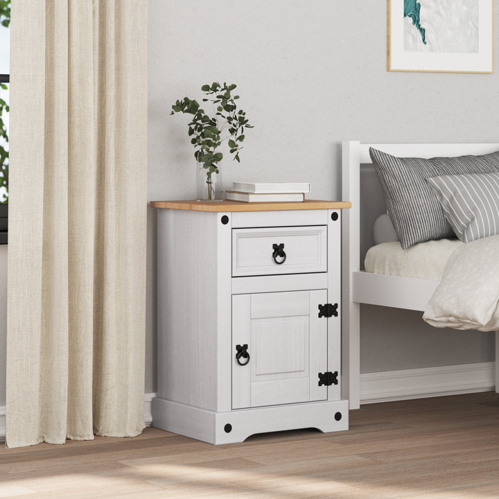 Sengebord Corona Hvid 45 x 35 x 64 cm Massiv fyrretræ