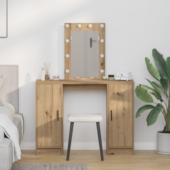 Klædeskab med spejllys Brun 102 x 33 x 135 cm Konstrueret træ