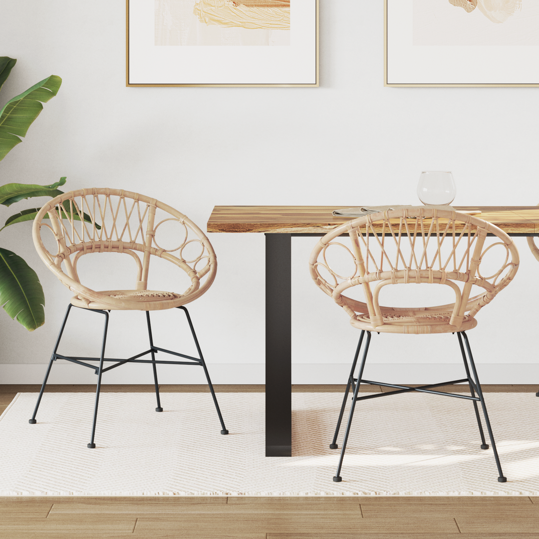 Spisestuestol 2 pcs Rattan og Jern Naturfarvet 54 x 65 x 82 cm